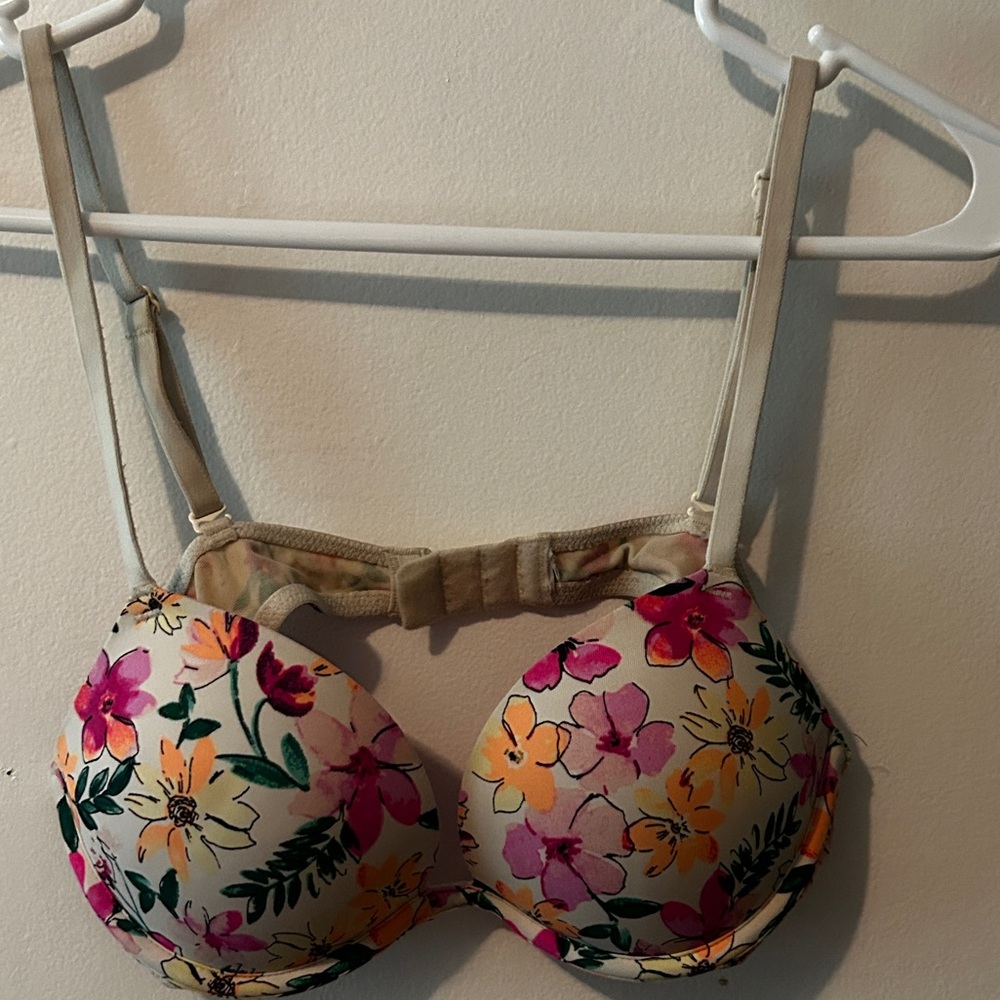 PINK Victoria's Secret Floral Bra with Pink and Yellow Accents